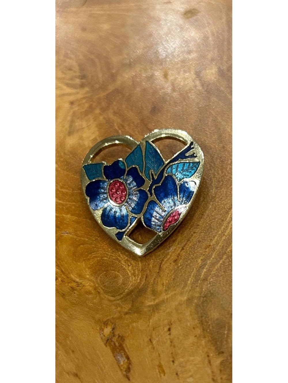 Vintage Heart-Shaped Floral Enamel Brooch Pin